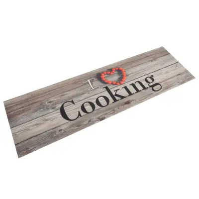 vidaXL Kuhinjska preproga pralna napis Cooking siva 45x150 cm žamet