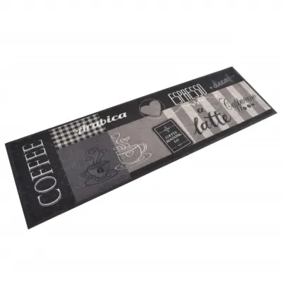 vidaXL Kuhinjska preproga pralna napis Coffee črna 45x150 cm žamet
