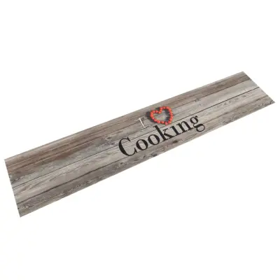 vidaXL Kuhinjska preproga pralna napis Cooking siva 60x300 cm žamet