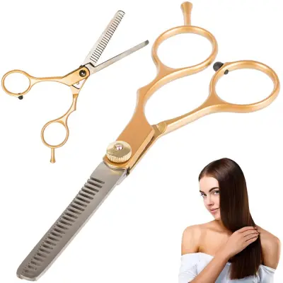 Inox frizerske škarje 150mm za redčenje las ravne zlate