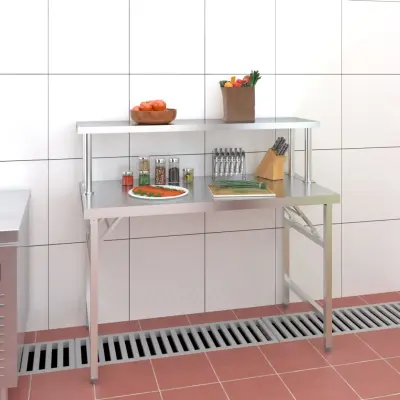 vidaXL Kuhinjska delovna miza s polico 120x60x115 cm nerjaveče jeklo