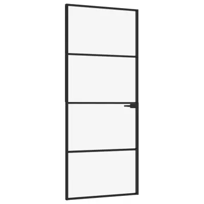 vidaXL Notranja vrata črna 83x201,5 cm kaljeno steklo & aluminij tanka