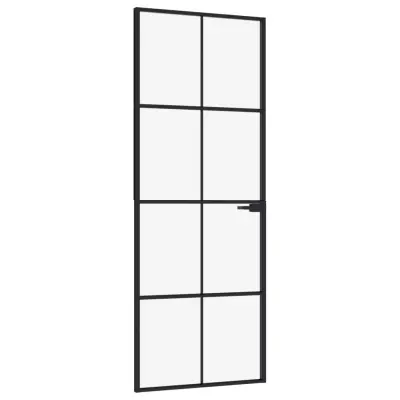 vidaXL Notranja vrata črna 76x201,5 cm kaljeno steklo & aluminij tanka