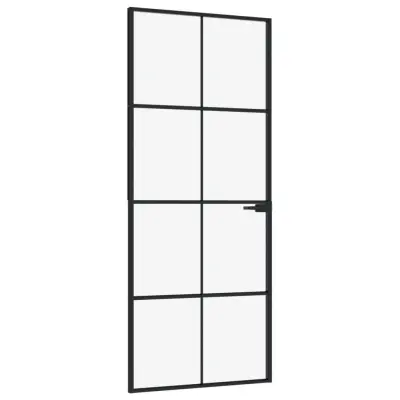vidaXL Notranja vrata črna 83x201,5 cm kaljeno steklo & aluminij tanka