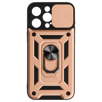 Ovitek za iPhone 15 Pro Max, odporen proti udarcem, podpora za prstan, zašciten s kamero - rožnato zlato