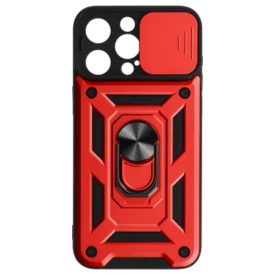Ovitek za iPhone 15 Pro Max, odporen proti udarcem, zašcitena podpora za prstan kamere - rdeca