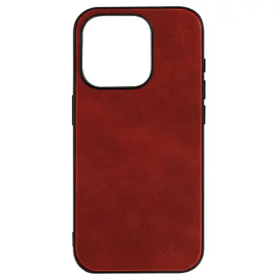 Hibridni ovitek za iPhone 15 Pro, videz vintage usnja - rdec