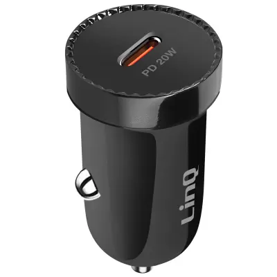 USB C polnilec za cigaretni vžigalnik 20 W s hitrim polnjenjem, LinQ - crn
