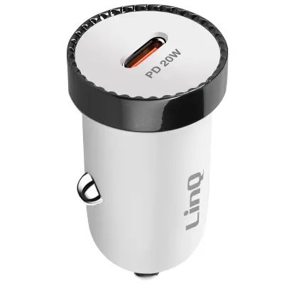 USB C polnilec za cigaretni vžigalnik 20 W s hitrim polnjenjem, LinQ - bel
