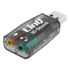 Zunanja zvocna kartica USB na 2x 3,5 mm prikljucek, zvocni mikrofon, LinQ crna