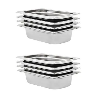 vidaXL Gastronomske posode 8 kosov GN 1/4 65 mm nerjaveče jeklo