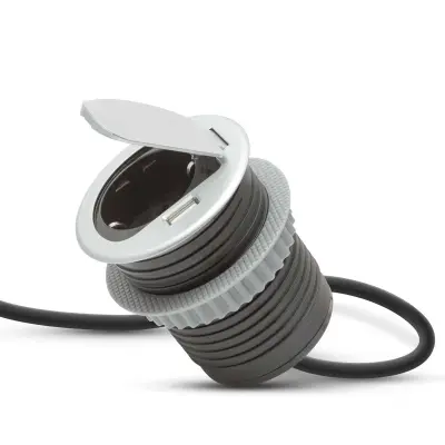 Skrita vgradna šuko vtičnica z USB vhodom srebrna