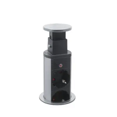 Izvlečni vgradni / potopni razdelilec 3x šuko vtičnica + 2x USB srebrna (brušena)