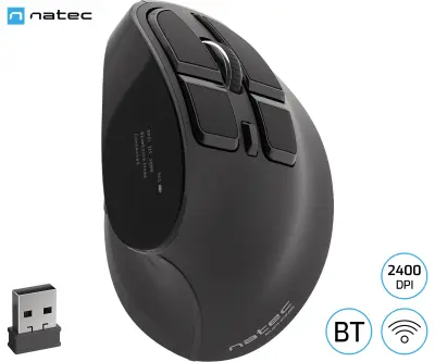 Natec EUPHONIE 2400DPI vertikalna ergonomska črna brezžična miška