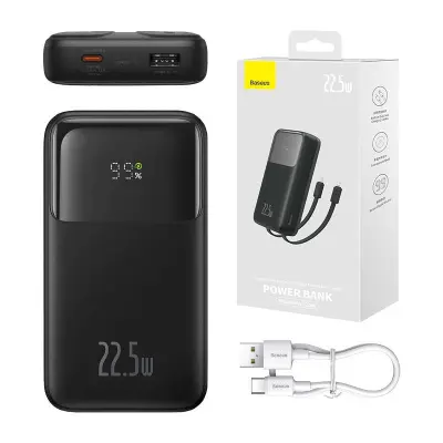 Powerbank Baseus Comet 20000 mAh, USB na USB-C, 22,5 W (črna)