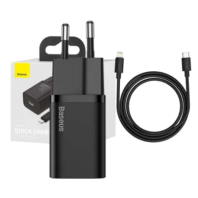 Baseus Super Si hitri polnilec 1C 20W s kablom USB-C na Lightning 1m (črn)