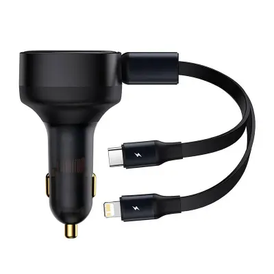 Baseus Enjoyment avtomobilski polnilec s kabli USB-C + Lightning 3A, 30W (črn)