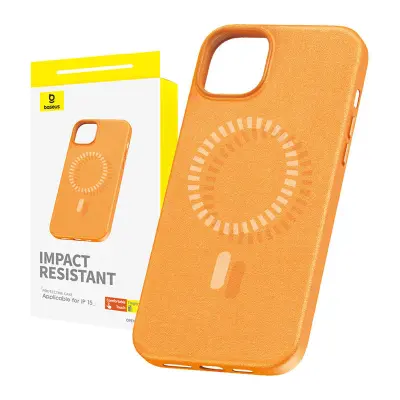 Magnetno ohišje za iPhone 15 Baseus Fauxther Series (oranžno)