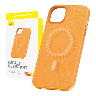 Magnetno ohišje za iPhone 15 Plus Baseus Fauxther Series (oranžno)