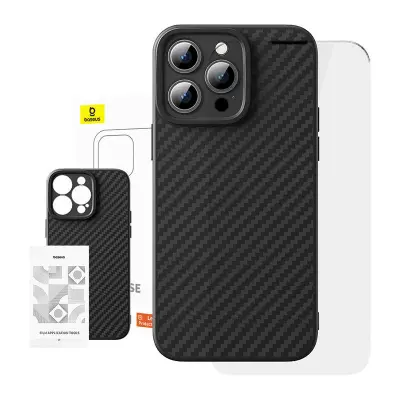 Baseus Ohišje iz sintetičnih vlaken za iPhone 15 Pro + kaljeno steklo