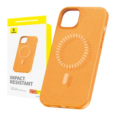 Magnetno ohišje za telefon iPhone 15 ProMax Baseus serije Fauxther (oranžno)