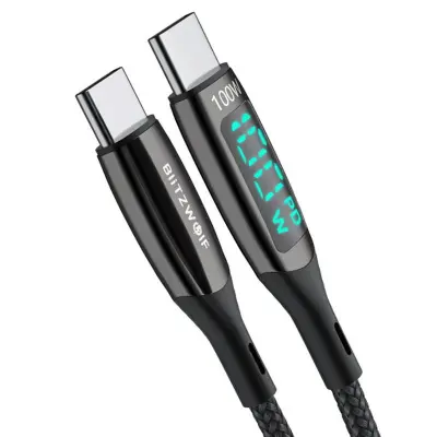 BlitzWolf kabel USB-C na USB-C BW-TC23, z zaslonom, 100 W, 1,8 m (črn)
