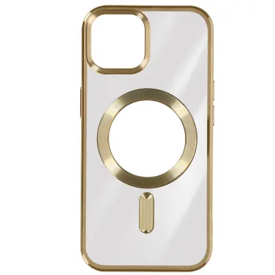 Silikonski ovitek MagSafe iPhone 15 Plus Chrome, serija ChroCam - zlata