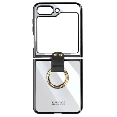 Ovitek z obrockom Samsung Z Flip 5, crn/prozoren silikon - serija Flexyring