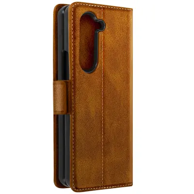 Preklopna torbica Samsung Z Fold 5, denarnica Anti-RFID, serija Vintage - rjava