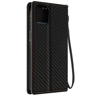 Ovitek denarnica za iPhone 15 Plus, zbirka Carbon Cover - crna