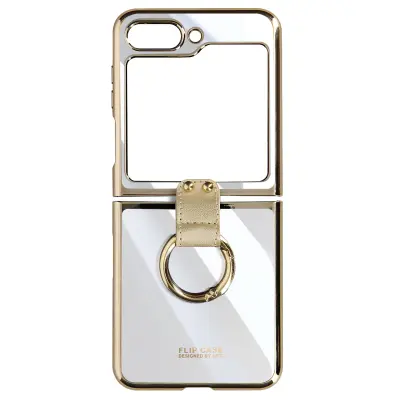 Ovitek z obrockom Samsung Z Flip 5, zlata/prozoren silikon - serija Flexyring