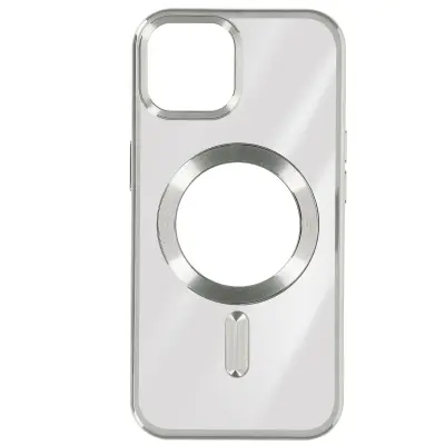Silikonski ovitek MagSafe iPhone 15 Chrome, serija ChroCam - srebrn