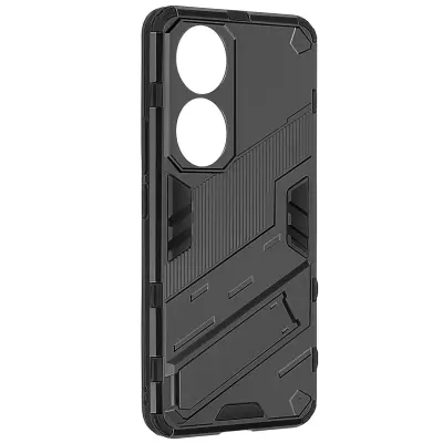 Honor 90 Rigid Bi-material Case, Kickstand Support - Black