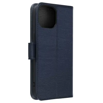 Ovitek denarnica z držalom za video za iPhone 15 Plus, serija Chesterfield - polnocno modra
