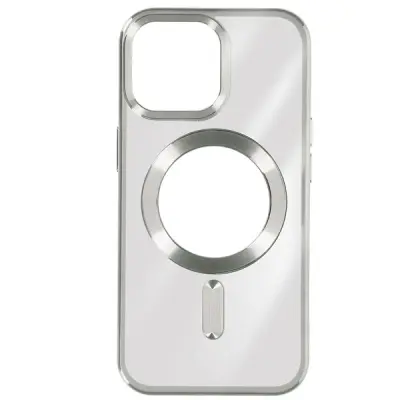 Silikonski ovitek MagSafe iPhone 15 Pro Chrome, serija ChroCam - srebrn