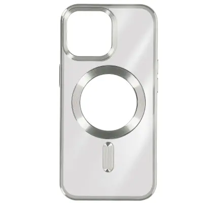 Silikonski ovitek MagSafe iPhone 15 Pro Max Chrome, serija ChroCam - srebrn
