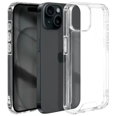 Ovitek za iPhone 15, trda hrbtna stran, prilagodljivi vogali, odporen proti udarcem - prozoren