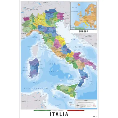 PLAKAT ZEMLJEVID ITALIJE FIZIČNI POLITIČNI