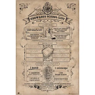 PLAKAT HARRY POTTER ŠOLSKI SEZNAM HOGWARTS