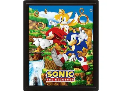 Pyramid International Sonic The Hedgehog plakat v 3D (lovski prstani Design) Lentikularna 3D stenska umetnost in plakati v črnem okvirju slike 25 cm x