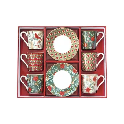 Set skodelica za črno kavo s podstavkom Christmas Joy 100ml  / 6 kos / porcelan