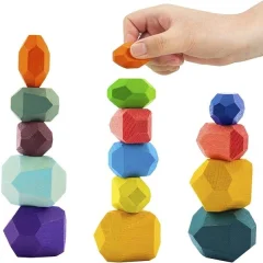 Montessori lesena igrača – kamni v ravnovesju
