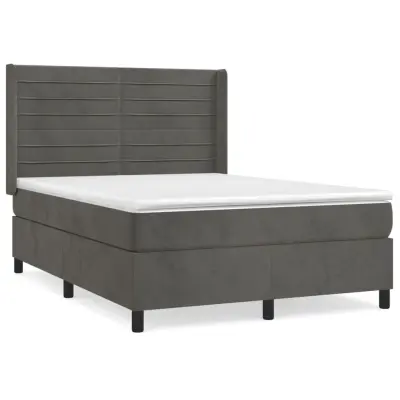 vidaXL Box spring postelja z vzmetnico temno siva 140x200 cm žamet