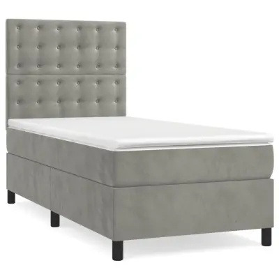vidaXL Box spring postelja z vzmetnico svetlo siva 80x200 cm žamet