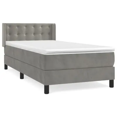 vidaXL Box spring postelja z vzmetnico svetlo siva 90x200 cm žamet