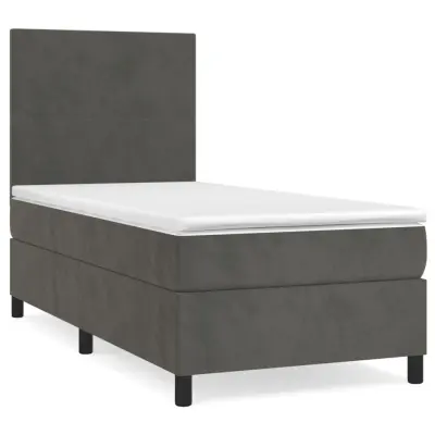 vidaXL Box spring postelja z vzmetnico temno siva 90x200 cm žamet