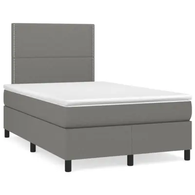 vidaXL Box spring postelja z vzmetnico temno siva 120x200 cm blago