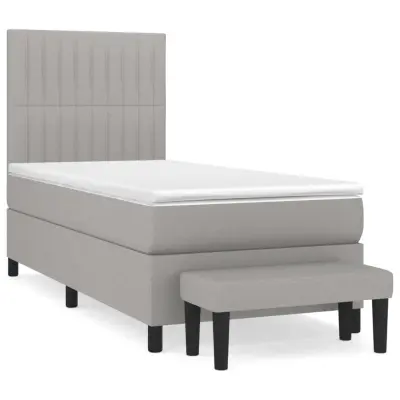 vidaXL Box spring postelja z vzmetnico svetlo siva 90x190 cm blago