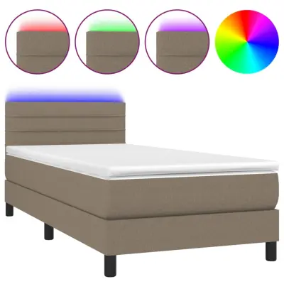 vidaXL Box spring postelja z vzmetnico LED taupe 90x190 cm blago