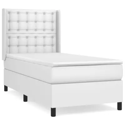 vidaXL Box spring postelja z vzmetnico bela 90x200 cm umetno usnje